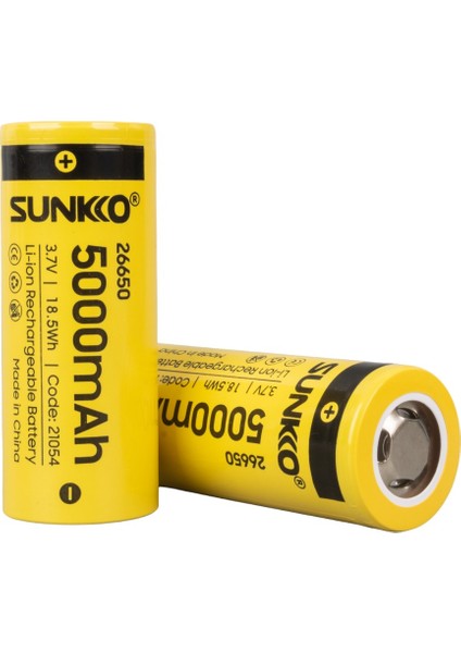 3.7 Volt 5000 Mah 26650 Şarj Edilebilir Pil 2 Adet Lityum Ion Şarjlı Pil 26X65MM