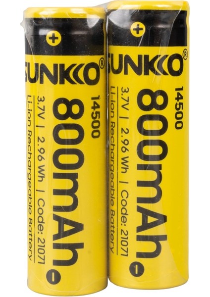 3.7 Volt 800 Mah 14500 Şarj Edilebilir Pil 2 Adet Lityum Ion Şarjlı Pil 14X50MM