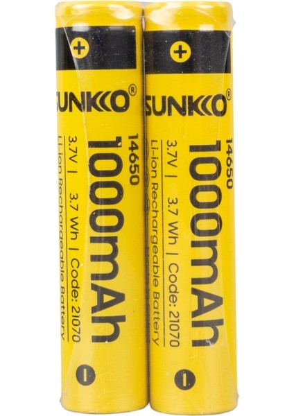 3.7 Volt 1000 Mah 14650 Şarj Edilebilir Pil 2 Adet Lityum Ion Şarjlı Pil 14X65MM