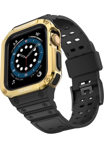 Apple Watch 44MM KR401 Silikon Kordon - Siyah-Gold 277097