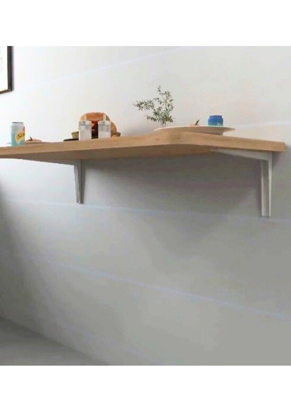 60X90 cm 4 Köşesi Oval Zeytin Ahşap Desenli Duvara Monte Kırma Katlanır Mutfak Masası