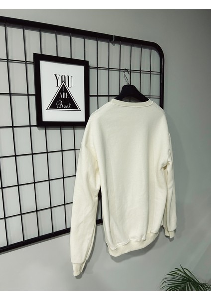 Baskılı Ekru Unisex Sweatshirt