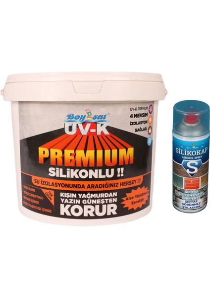 Uv-K Premium Silikonlu Su Izolasyon Boyası 1 kg ve Silikokap Su Izolasyon Spreyi 400 ml