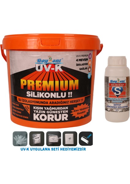 Avantajlı Su Izolasyon Paketi Uv-K Premium Silikonlu Boya 15 kg ve 500ML Silikokap Şeffaf Izolasyon