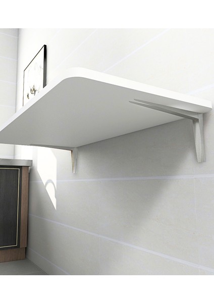 60X90 cm 4 Köşesi Oval Antrasit Renk Duvara Monte Kırma Katlanır Mutfak Masası