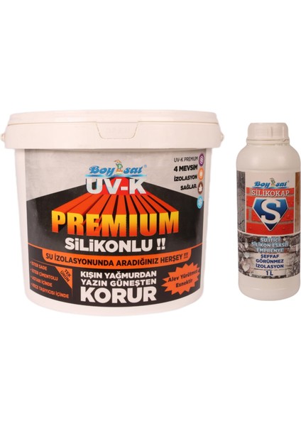 Avantajlı Su Izolasyon Paketi Uv-K Premium Silikonlu Boya 3 kg ve Silikokap Şeffaf Izolasyon 1 Lt