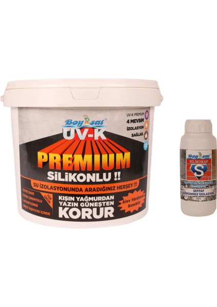 Yalıtım Paketi 1 kg Uv-K Premium Su Yalıtım Boyası Silikonlu ve Silikokap Şeffaf Izolasyon 500 ml