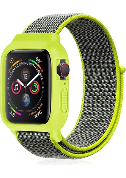 Apple Watch 40MM Hasırlı Cırtcırtlı Kasalı Kordon - Yeşil 277097