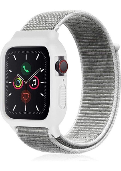 Apple Watch 41MM Hasırlı Cırtcırtlı Kasalı Kordon - Beyaz 277097