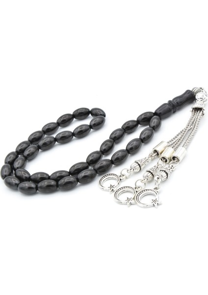 Gümüş Kaplama Püsküllü Arpa Kesim Oltu Taşı Tesbih fiyatları