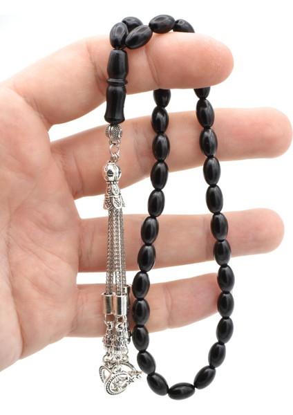 Gümüş Kaplama Püsküllü Arpa Kesim Oltu Taşı Tesbih fırsatları