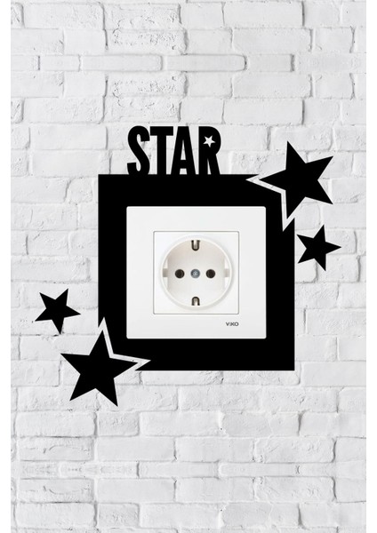 Star Yazılı Yıldız Tasarım Priz Çerçevesi (Iç Ölçü 8,4x8,4 Cm) Dekoratif Priz - Anahtar Çerçevesi