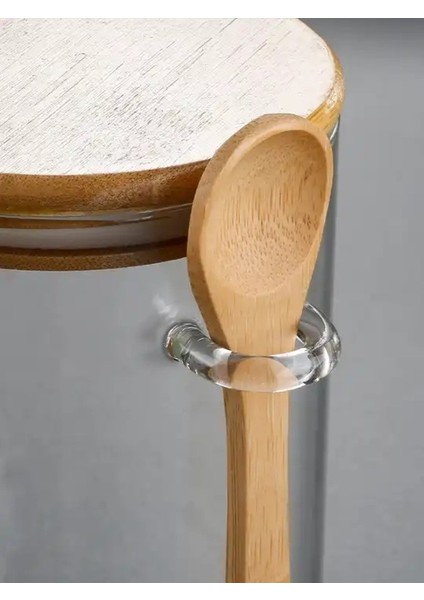 2'li Bambu Kapaklı Kaşıklı Cam Baharat Seti 450 Ml- 550 ml