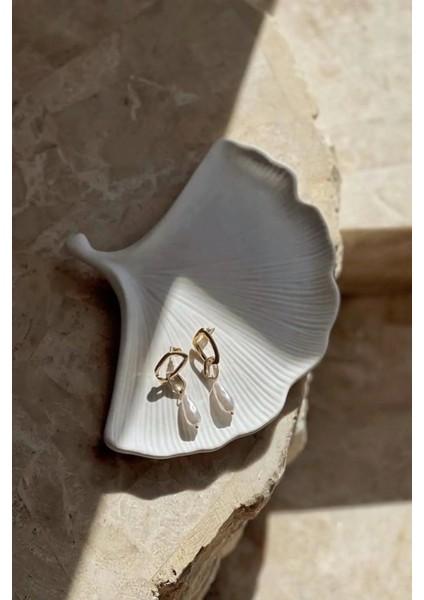 Ginko Yaprak Görünümlü Dekoratif Tabak | Beyaz modelleri