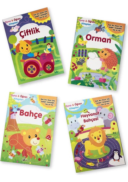 Oyna Öğren Serisi Bahçe - Orman - Hayvanat Bahçesi - Çiftlik 4 Kitap