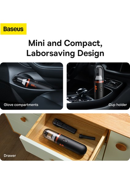 Baseus A2 Pro Araç Içi Şarjlı El Süpürgesi Taşınabilir 80W 6000PA Çift Kademeli Kablosuz Süpürge