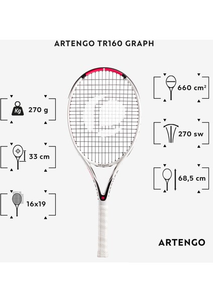 Artengo Yetişkin Tenis Raketi - Beyaz - TR160 Graph