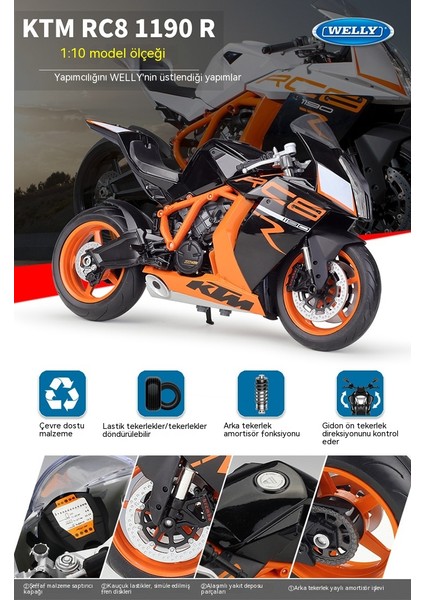 1:10 Ktm 1190 Rc8 R Simülasyon Motosiklet Modeli (Yurt Dışından)