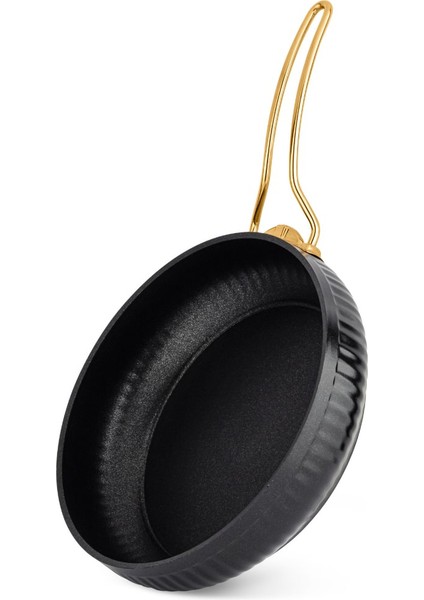 TS-0002 Granit Kaplama Gold Kulp Güveç Seti - Cam Kapaklı Tencere Takımı - 7 Parça Siyah