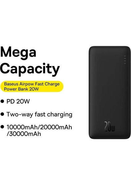 Ultra Ince 20W 10000MAH Süper Hızlı Taşınabilir Powerbank, Type C Kablolu Çip Korumalı Hafif Powerbank