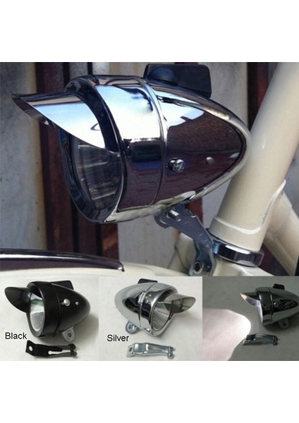 Gümüş Tarzı 1 Adet Bisiklet Retro Braketi ile LED Far Metal Krom Eski Bisiklet Ön Sis Lambası Kafa Lambası Bisiklet Far Gece Işıkları (Yurt Dışından)