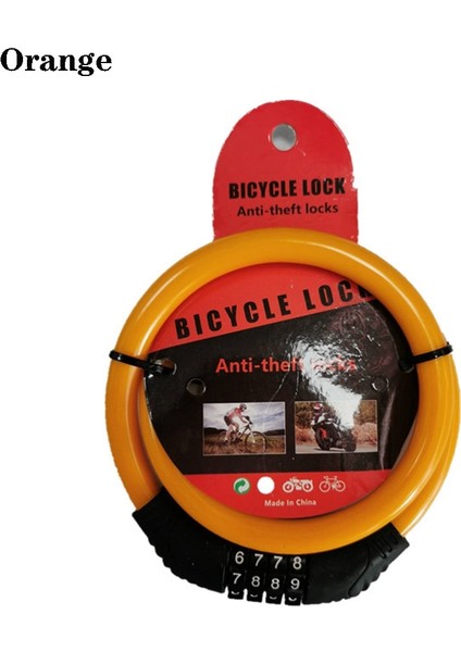 Turuncu Tarzı Bisiklet 4 Haneli Kod Kombinasyonu Güvenlik Kilidi Bisiklet Numarası Kod Kilidi Sıfırlanabilir 60CM Çelik Kablo Zinciri Asma Kilit Bisiklet Aksesuarı (Yurt Dışından)
