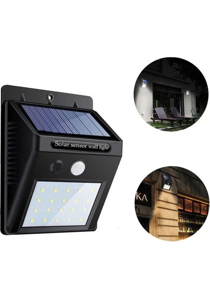 Şarj Edilebilir Güneş Işığı 20 LED Su Geçirmez Hareket Sensörü Güvenlik Solar Lamba Dış Mekan Acil Duvar Lambası (Yurt Dışından)