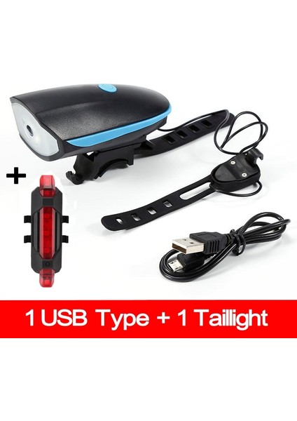 USB Mavi Bir Kırmızı Stili 3 Modlu Bisiklet Ön Işık Süper Yüksek Sesli Çan Kornası USB Pil LED Far Bisiklet El Feneri Su Geçirmez Bisiklet Aksesuarları (Yurt Dışından)
