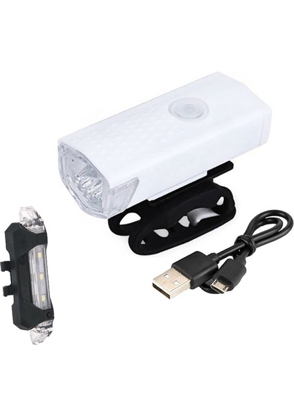Beyaz Beyaz Tarzı LED Bisiklet Aydınlatma USB Şarj Edilebilir Dağ Döngüsü Ön Arka Far Kuyruk Lambası El Feneri Bisiklet Aksesuarları (Yurt Dışından)