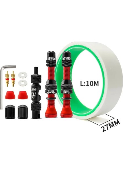 27 mm Kırmızı Stil Muqzı Tubeless Lastik Kiti Mtb Yol Bisikleti Tubeless Jant Sızdırmazlık Bandı ve Schrader Valf ve Valf Göbeği Çıkarma Aleti Bisiklet Aksesuarları (Yurt Dışından)
