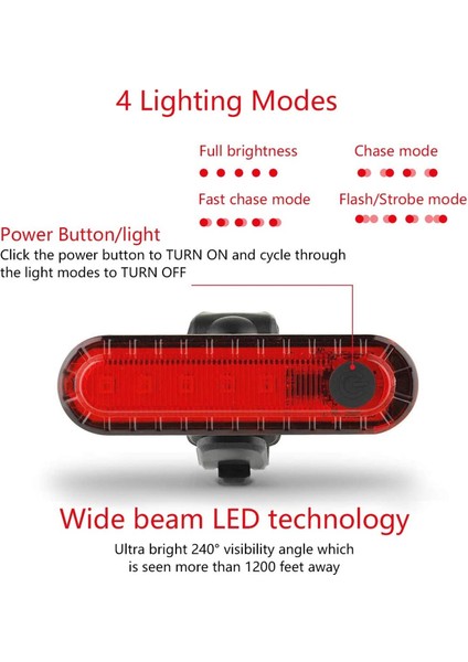 Stil Ayarla 2 Adet Bisiklet Arka Işık 4 Modu USB Şarj Edilebilir Bisiklet Lanter Bisiklet Bisiklet Için LED Ön Arka Kuyruk Işık Lambası Uyarı Aksesuarları (Yurt Dışından)