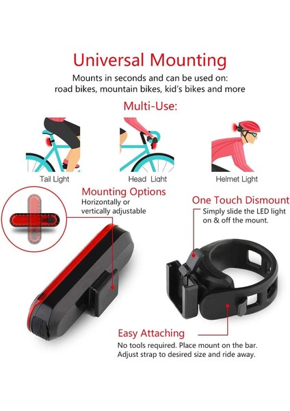 Stil Ayarla 2 Adet Bisiklet Arka Işık 4 Modu USB Şarj Edilebilir Bisiklet Lanter Bisiklet Bisiklet Için LED Ön Arka Kuyruk Işık Lambası Uyarı Aksesuarları (Yurt Dışından)