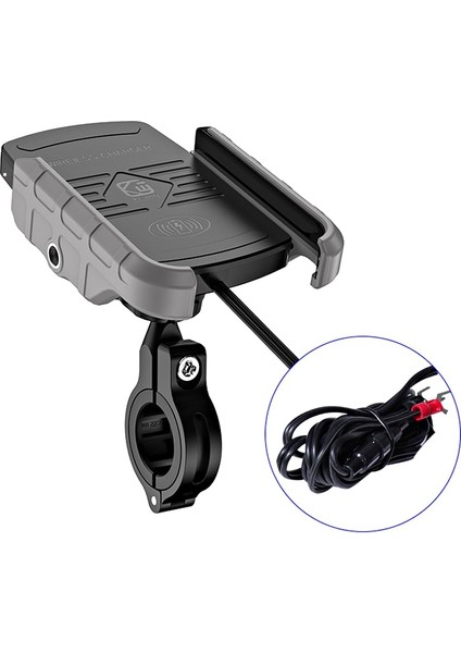 M9-Gri Stili Bisiklet Telefon Tutucu Kablosuz Şarj Cihazı Qc3.0 Hızlı Şarj Bisiklet Cep Telefonu Tutucu Gidon Montaj Standı Gps Motosiklet Braketi (Yurt Dışından)