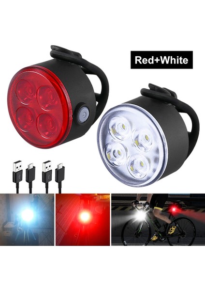Beyaz Bir Stil Su Geçirmez Taşınabilir Mini Bisiklet Lambası Beyaz Ön Bisiklet Işığı Kırmızı Uyarı Bisiklet Arka Lambası Mtb Arka Işık Güvenlik Gece Sürme (Yurt Dışından)