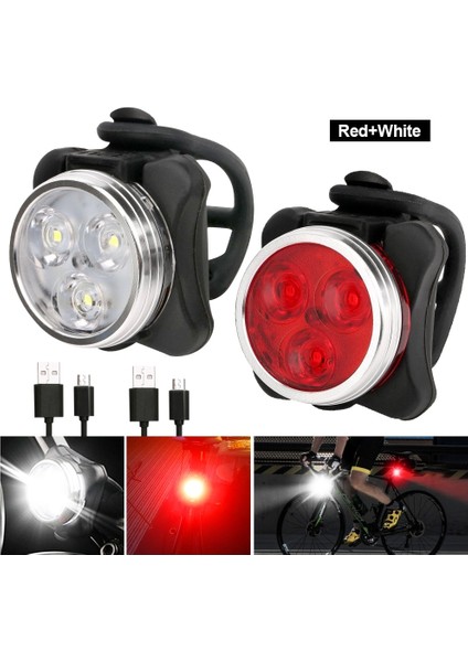 Beyaz Bir Stil Su Geçirmez Taşınabilir Mini Bisiklet Lambası Beyaz Ön Bisiklet Işığı Kırmızı Uyarı Bisiklet Arka Lambası Mtb Arka Işık Güvenlik Gece Sürme (Yurt Dışından)