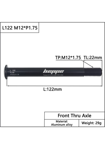 L122 M12X1.75 TL22 Stili Heppe Mtb Yol Bisikleti Thru Aks Arka Hub Thru Aks Ön Çatal Mil Skewerxxp1.0p1.5p1.75 (Yurt Dışından)