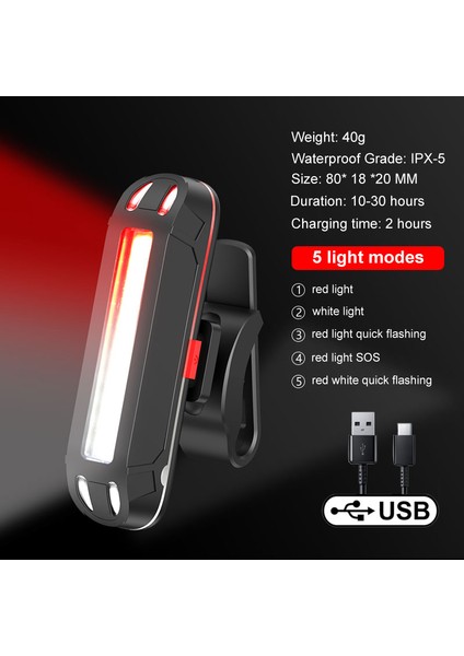Kırmızı Beyaz Stil X-Tiger Bisiklet Arka Işık Süper Parlak LED Bisiklet Işık USB Şarj Edilebilir Seatpost Çatal Işık Güvenlik Uyarı Bisiklet Arka Lambası (Yurt Dışından)