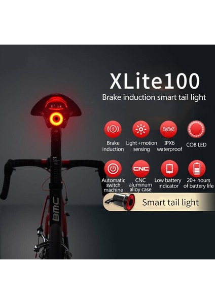 Sele Montajlı Işık Stili XLITE100 Bisiklet Arka Işık Akıllı Kuyruk Işık Otomatik Startstop Fren Algılama LED Şarj Su Geçirmez Ipx6 Bisiklet Arka Lambası (Yurt Dışından) fiyatları