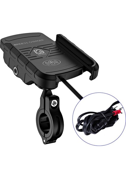 M9-Siyah Stili Bisiklet Telefon Tutucu Kablosuz Şarj Cihazı Qc3.0 Hızlı Şarj Bisiklet Cep Telefonu Tutucu Gidon Montaj Standı Gps Motosiklet Braketi (Yurt Dışından)