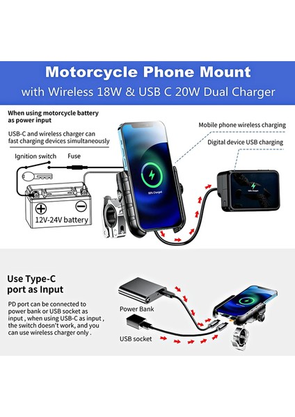 M9-Siyah Stili Bisiklet Telefon Tutucu Kablosuz Şarj Cihazı Qc3.0 Hızlı Şarj Bisiklet Cep Telefonu Tutucu Gidon Montaj Standı Gps Motosiklet Braketi (Yurt Dışından) fırsatları