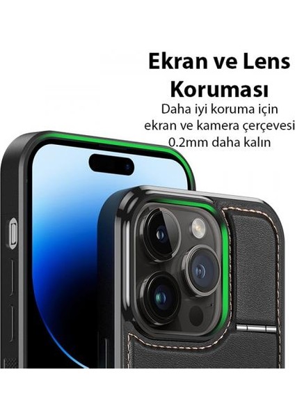 Premium Deri 3in1 Magsafe Apple iPhone 14 Pro Max Kılıf Kartlık Telefon Standı Cüzdanlı Kılıf