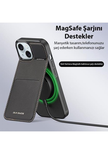 Premium Deri 3in1 Magsafe Apple iPhone 15 Plus Kılıf Kartlık Telefon Stand Apple iPhone 15 Plus Cüzdan Kılıf