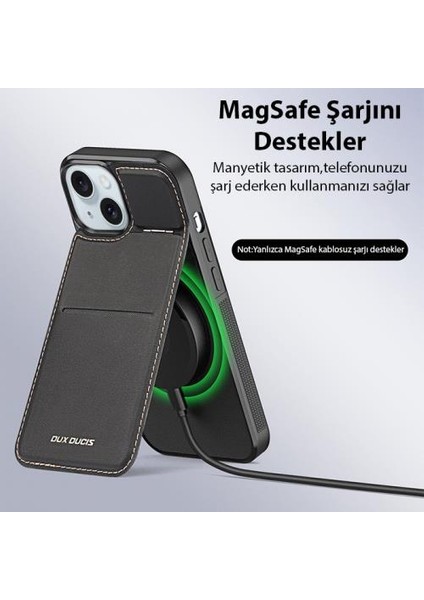 Premium Deri 3in1 Magsafe Uyumlu Apple iPhone 14 Plus Kılıf Kartlık Telefon Standı Cüzdanlı Kılıf