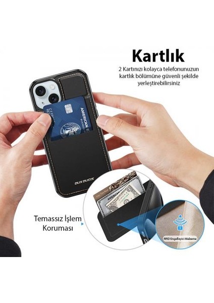 Premium Deri 3in1 Magsafe Uyumlu Apple iPhone 14 Plus Kılıf Kartlık Telefon Standı Cüzdanlı Kılıf