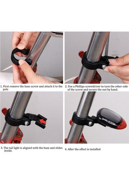 Siyah Stil Güneş Bisiklet Işık Kuyruk Seatpost Lamba Çerçeve Bisiklet Mtb Su Geçirmez LED Uyarı Montaj Bisiklet Kafa Flaş Arka Zoom Yağmur Geçirmez (Yurt Dışından)