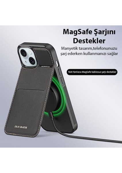 Premium Deri 3in1 Magsafe Apple iPhone 13 Kılıf Apple iPhone 14 Kılıf Kartlık Telefon Standı Cüzdanlı Kılıf