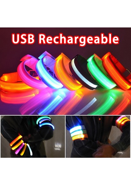04 Pil Stili ile Açık Koşu Işık Spor Bileklikler Ayarlanabilir USB LED Parlayan Bilezikler Bisiklet Sürme Spor Güvenlik Bisiklet Aksesuarları (Yurt Dışından)