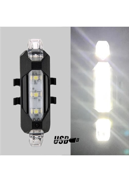 Usb-Beyaz Stil Lısm Bisiklet Işığı USB Bisiklet LED Arka Lambası Arka Kuyruk Güvenlik Uyarısı Bisiklete Binme Taşınabilir Işık Şarj Edilebilir Dağ Bisikleti Işıkları (Yurt Dışından)