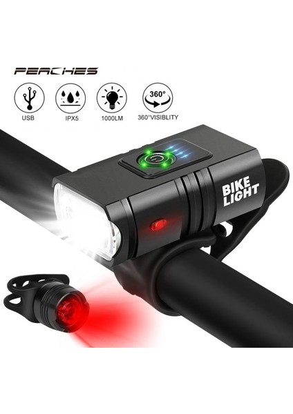 A03 Stili T6 LED Bisiklet Işık 10W 1000LM USB Şarj Edilebilir Güç Göstergesi Mtb Dağ Yol Bisikleti Ön Lamba El Feneri Bisiklet Ekipmanları (Yurt Dışından)
