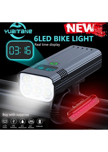 Paket K Stili Mah Mtb Bisiklet Işığı Ön USB Şarj Edilebilir LED Bisiklet Işığı Lm Su Geçirmez Bisiklet El Feneri Bisiklet Farı (Yurt Dışından)